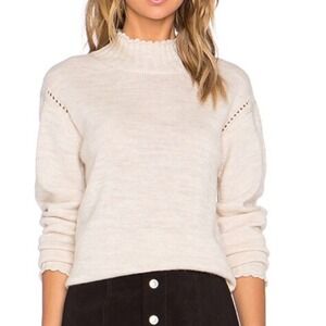 Alexa‎ Chung for AG Wool Eyelet Ruffle Mock Neck Knit Sweater XS Cream Scotland